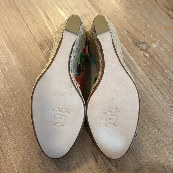 NWOB Stuart Weitzman Garden Linen Bow Peep Toe Espadrille Wedge Size   Size 11 M